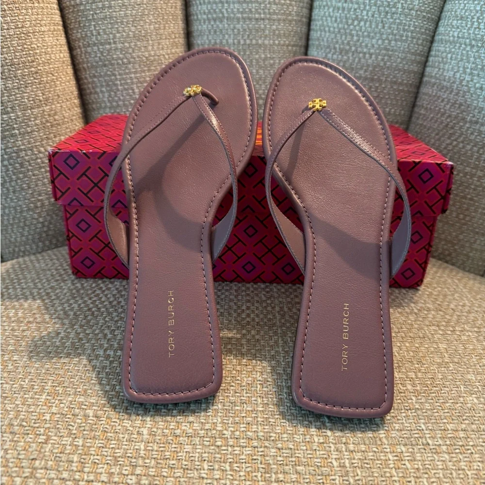 Tory Burch Pink Leather Logo Thong Sandals
